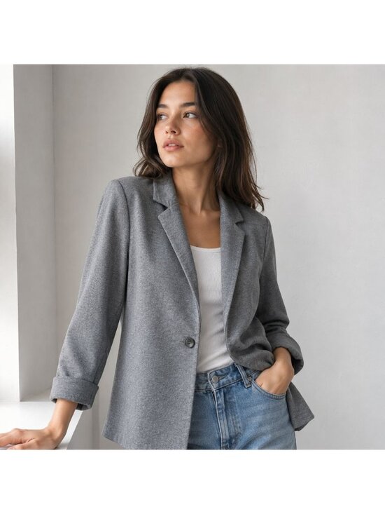 NY Collection Jackets & Blazers - Heather Gray Knit Blazer Unstructured Stretch Jersey Minimalist Office XL